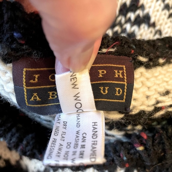 Joseph Abboud Chunky Knit Fair Isle Crewneck Sweater Black Cream Size S Wool - Picture 10 of 12